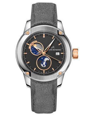 The Unity automatic watch from Auguste Reymond with Day Night and moonphase indicator. Black dial and black vintage leather strap.